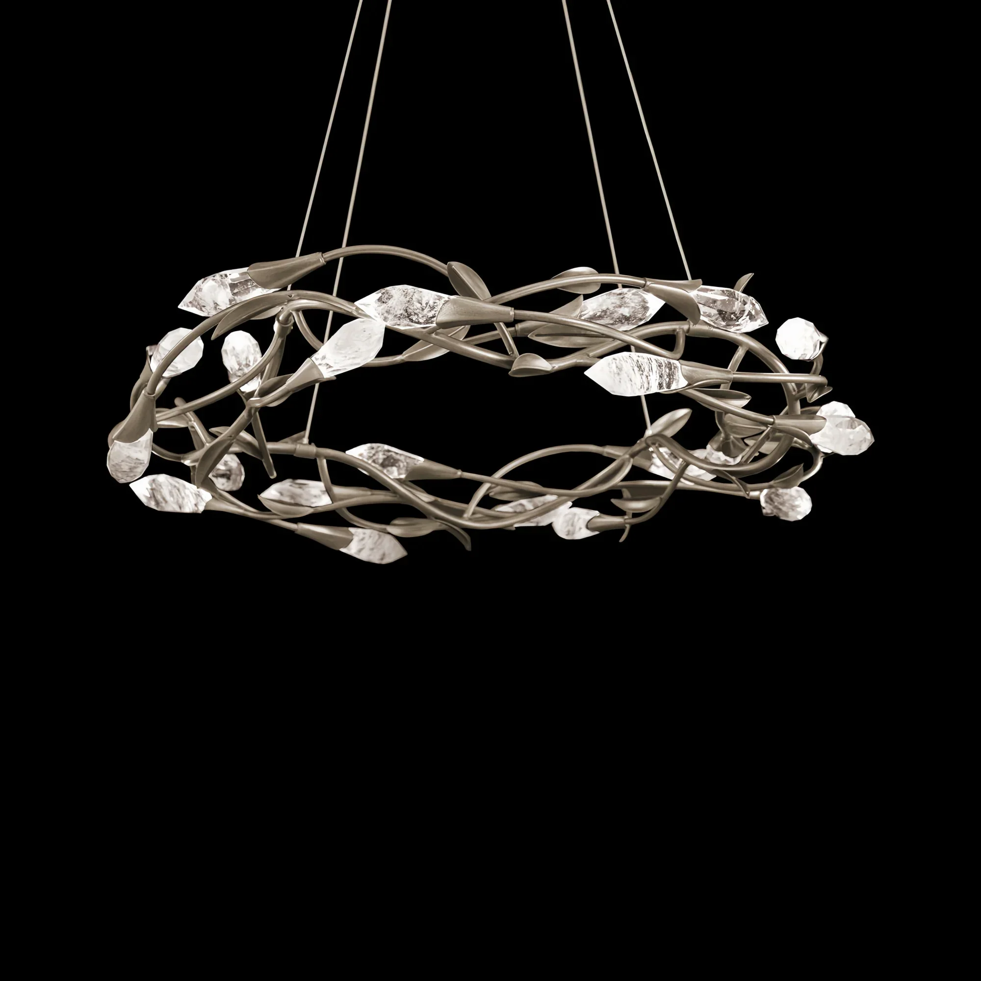 Modern Linear/Round Floral Branches Crystal Chandelier-Round/D35.4"*H8.5"(D90cm*H21.6cm)-Antique Silver-Dimmable White Light-Blushlighting
