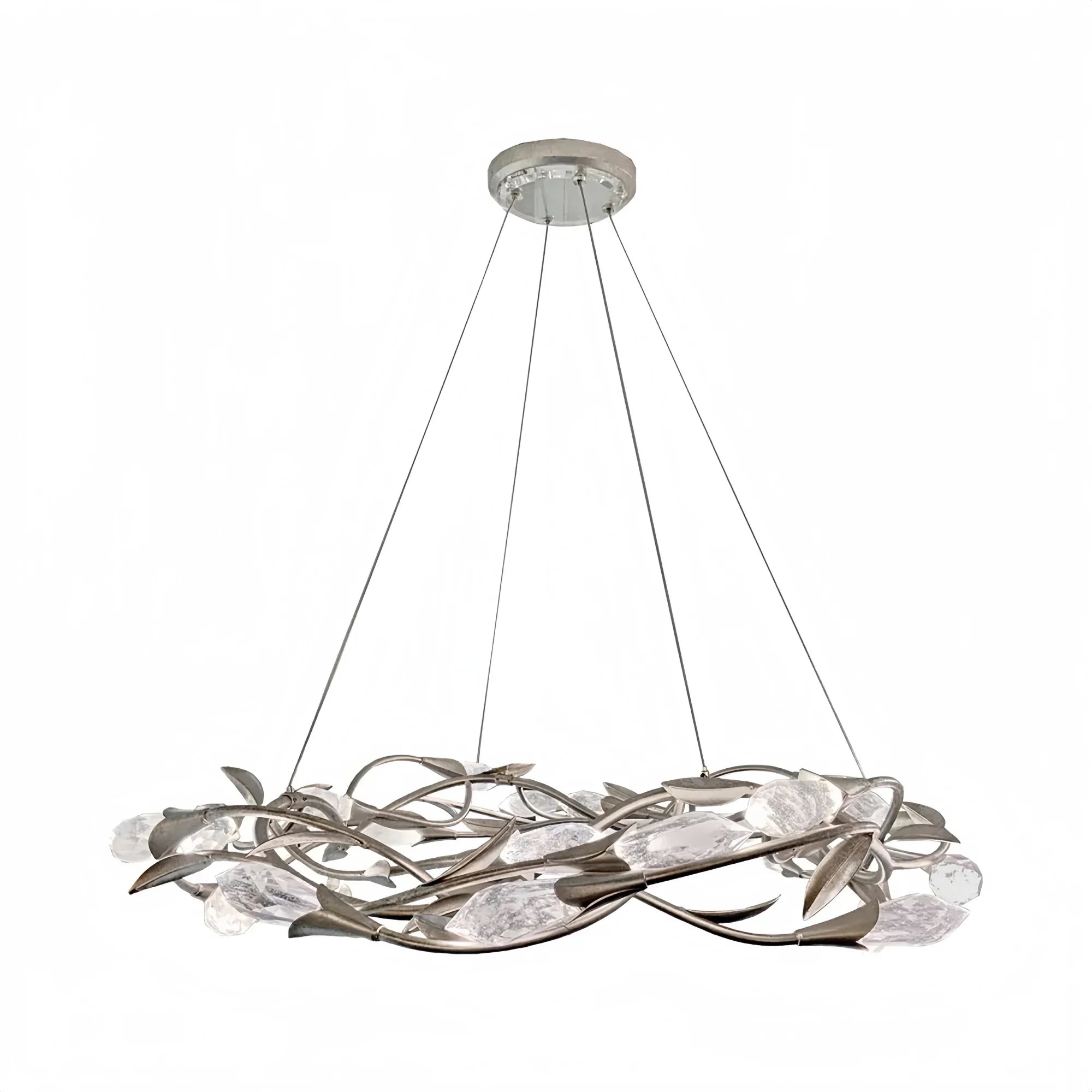 Modern Linear/Round Floral Branches Crystal Chandelier-Round/D35.4"*H8.5"(D90cm*H21.6cm)-Antique Silver-Dimmable Warm Light-Blushlighting
