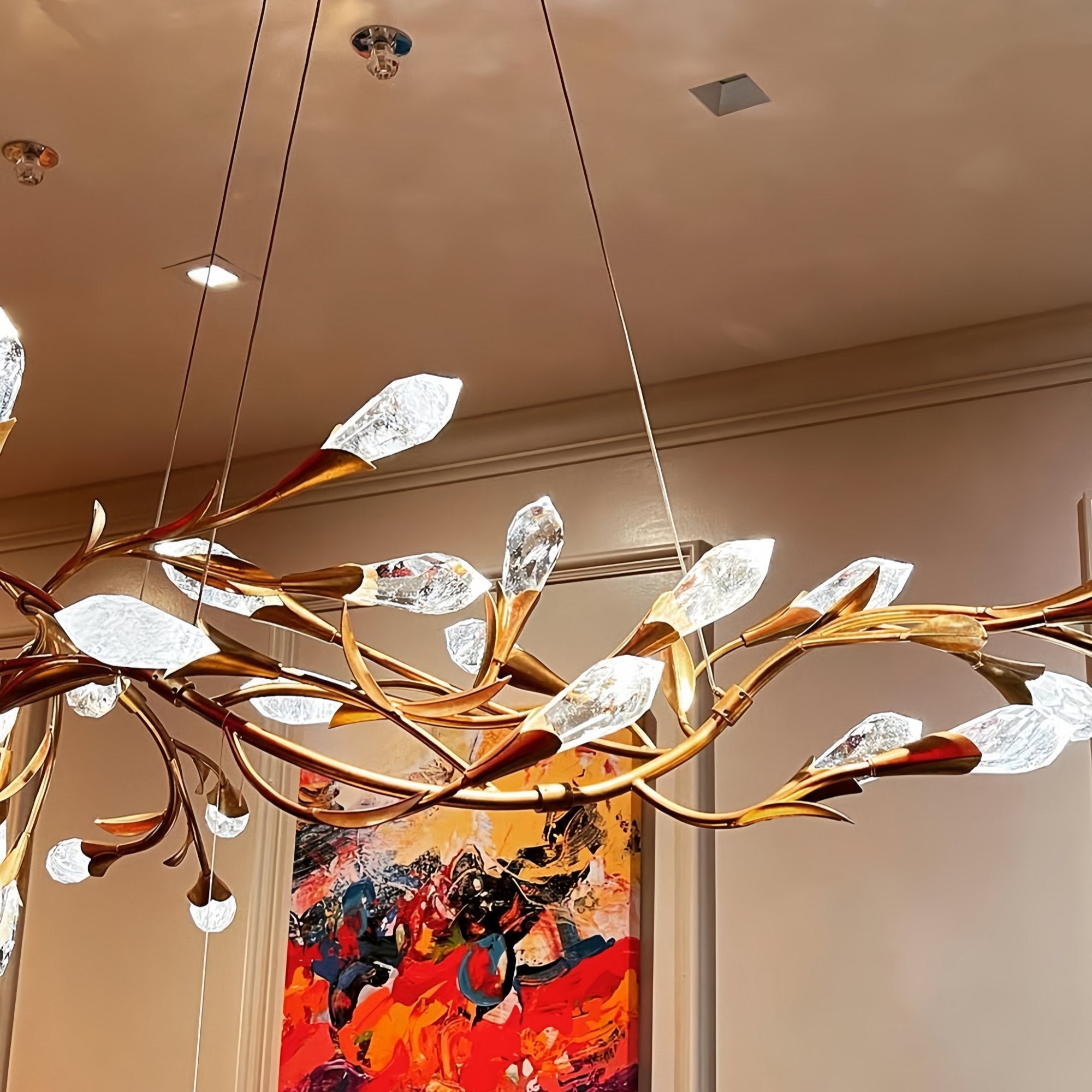 Modern Linear/Round Floral Branches Crystal Chandelier-Blushlighting