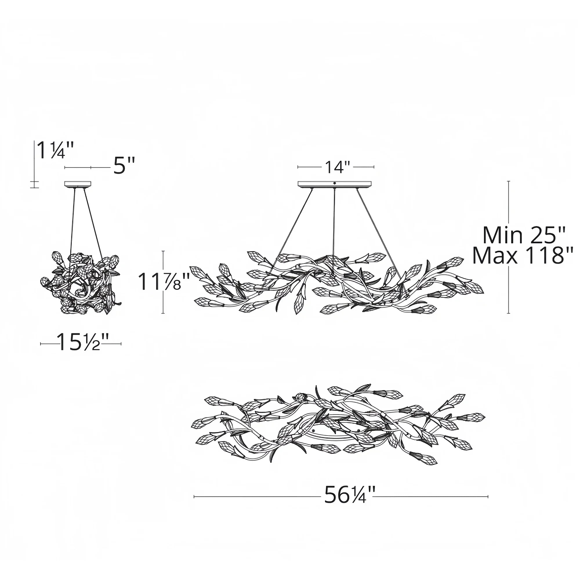 Modern Linear/Round Floral Branches Crystal Chandelier-Blushlighting
