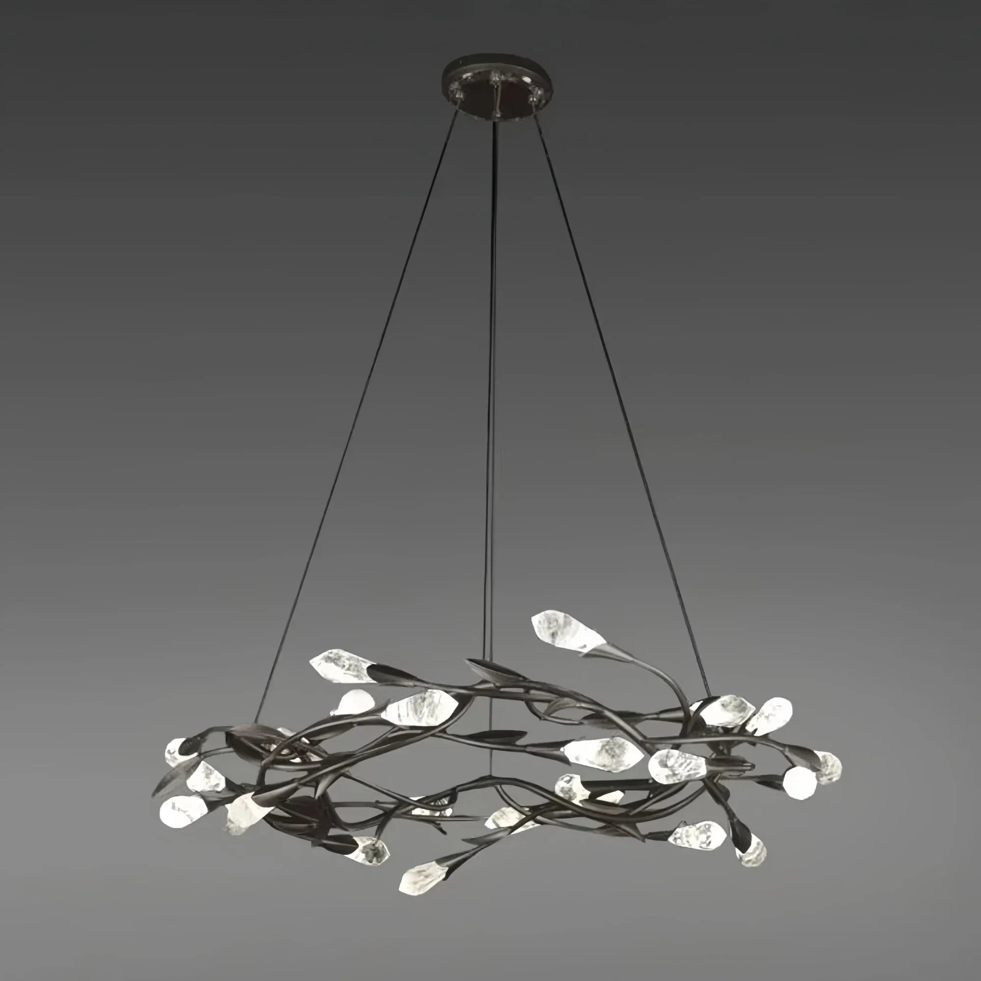 Modern Linear/Round Floral Branches Crystal Chandelier-Round/D35.4"*H8.5"(D90cm*H21.6cm)-Black-Warm Light-Blushlighting