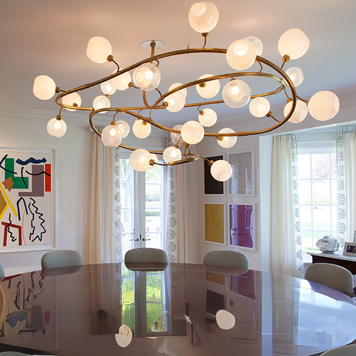 Modern Spiral Branch Glass Globe Chandelier for Low Ceiling Living Room or Dining Room-Blushlighting