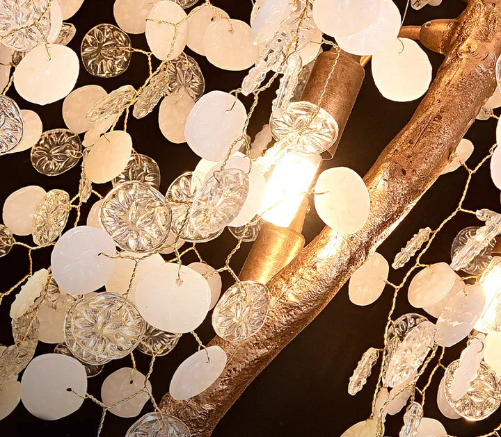 Modern Unique Artistic Flower Brass Branch Semi-flush Mount Chandelier for Living Room/ Hallway/ Entryway/ Staircase-Chandeliers-Blushlighting