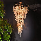 Modern Unique Artistic Flower Brass Branch Semi-flush Mount Chandelier for Living Room/ Hallway/ Entryway/ Staircase-Chandeliers-Blushlighting