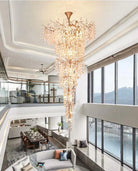 Modern Unique Artistic Flower Brass Branch Semi-flush Mount Chandelier for Living Room/ Hallway/ Entryway/ Staircase-Chandeliers-Blushlighting