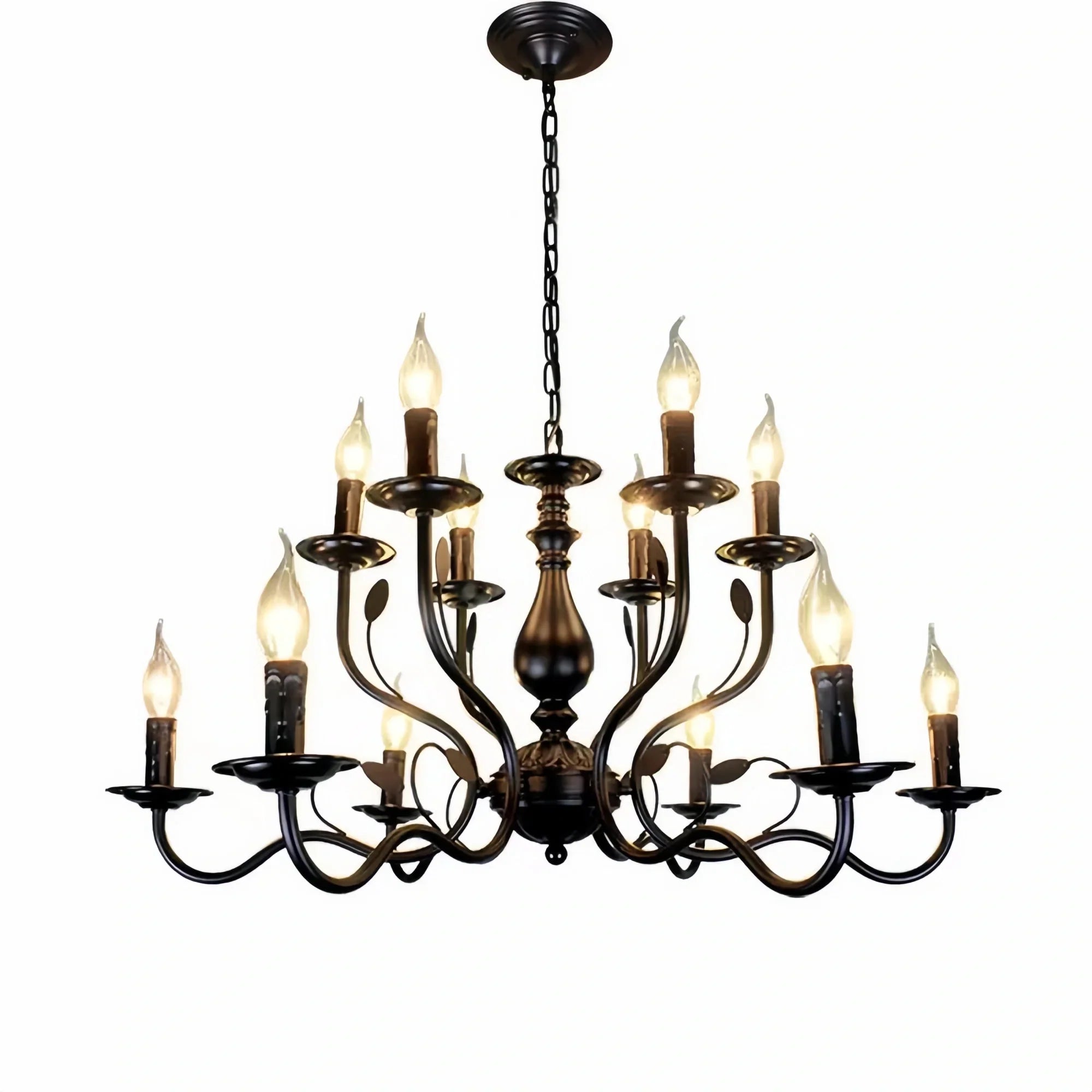 Multi Layer Iron Chandelier with Electronic Candles in Vintage Country Style for Living Room Cafe and Study-