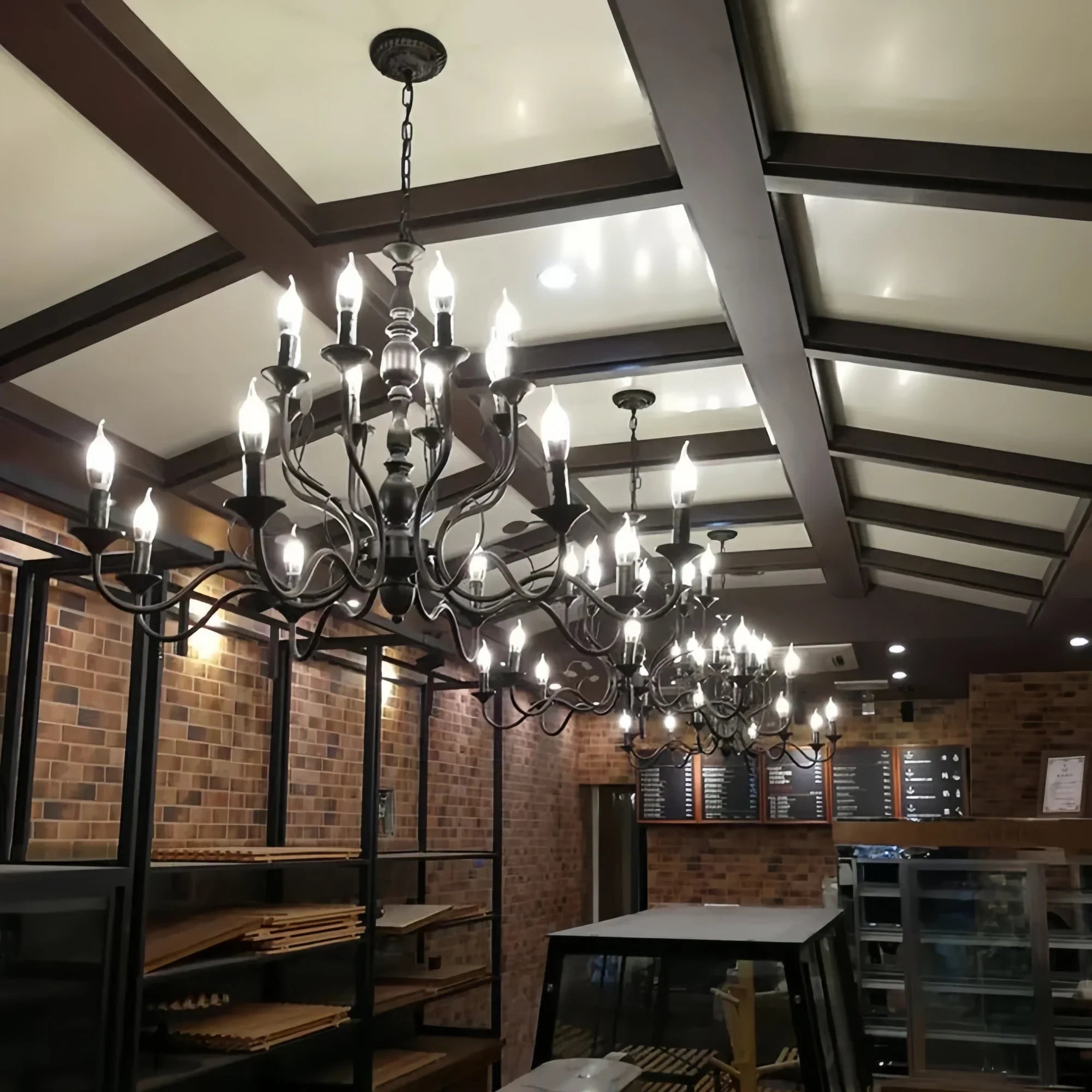 Multi Layer Iron Chandelier with Electronic Candles in Vintage Country Style for Living Room Cafe and Study-