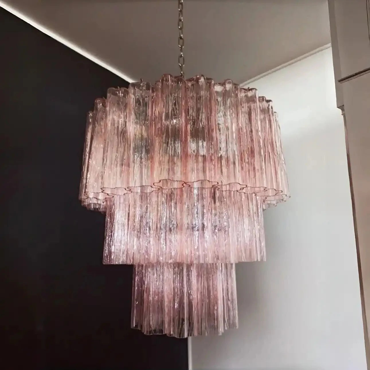 Murano Chandelier – 48 tubes – Alabaster Pink - Blushlighting