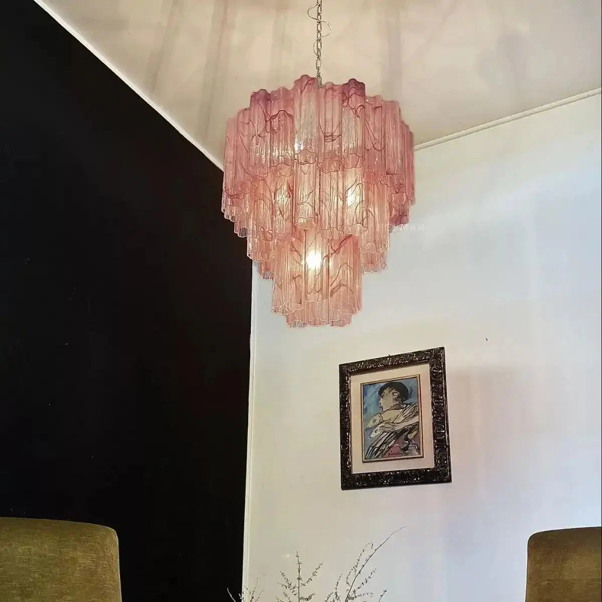 Murano Chandelier – 48 tubes – Alabaster Pink - Blushlighting