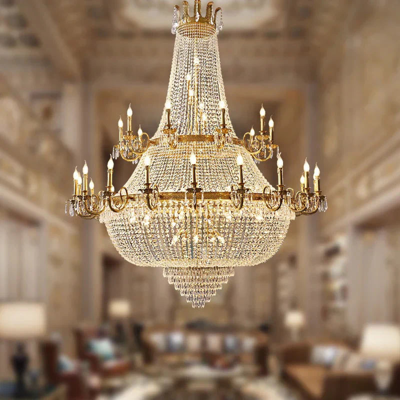 Oversized Luxury Double-layers Golden French Style Crystal Chandelier for Living/Dinning Room/Foyer/Hallway/Staircase-