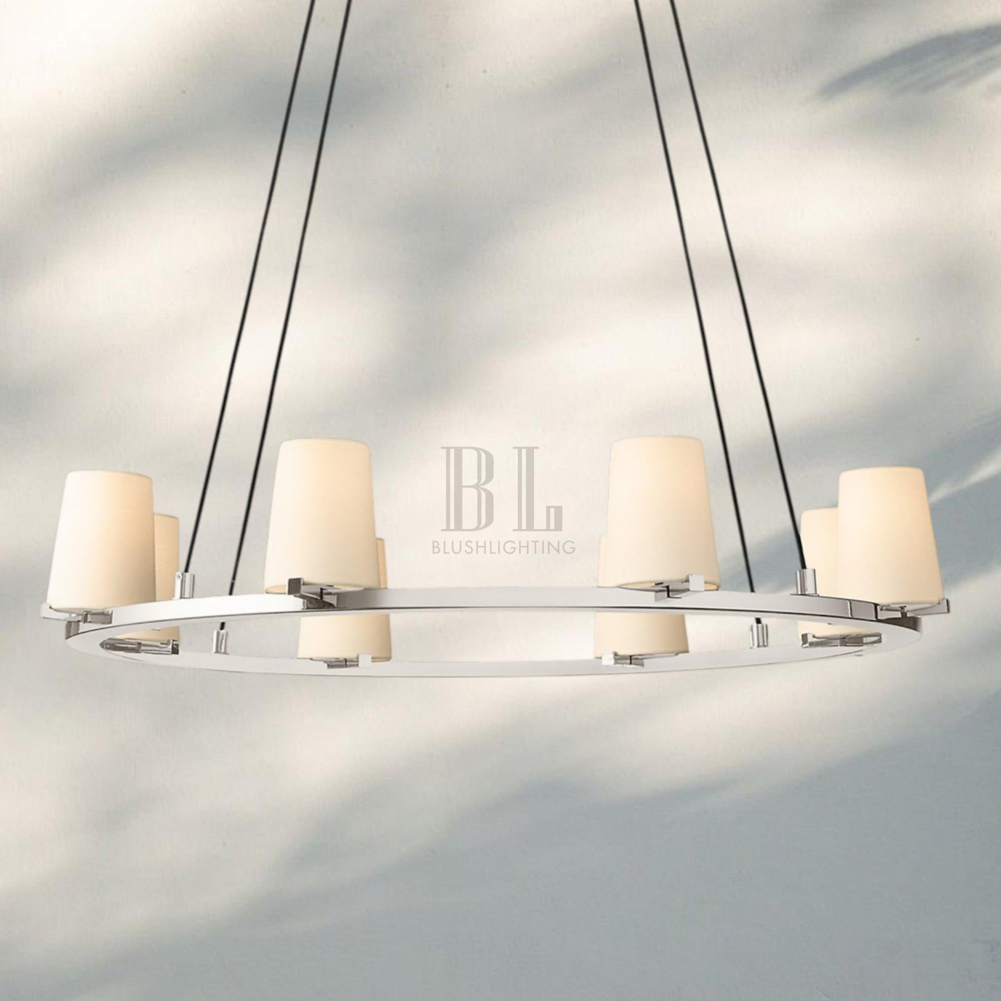 Pauilla Fabric Shade Round Chandelier 36" 48" 60″-36" 8-Light-Polished Nickel-