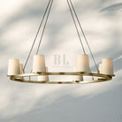 Pauilla Fabric Shade Round Chandelier 36" 48" 60″-36" 8-Light-Lacquered Burnished Brass-