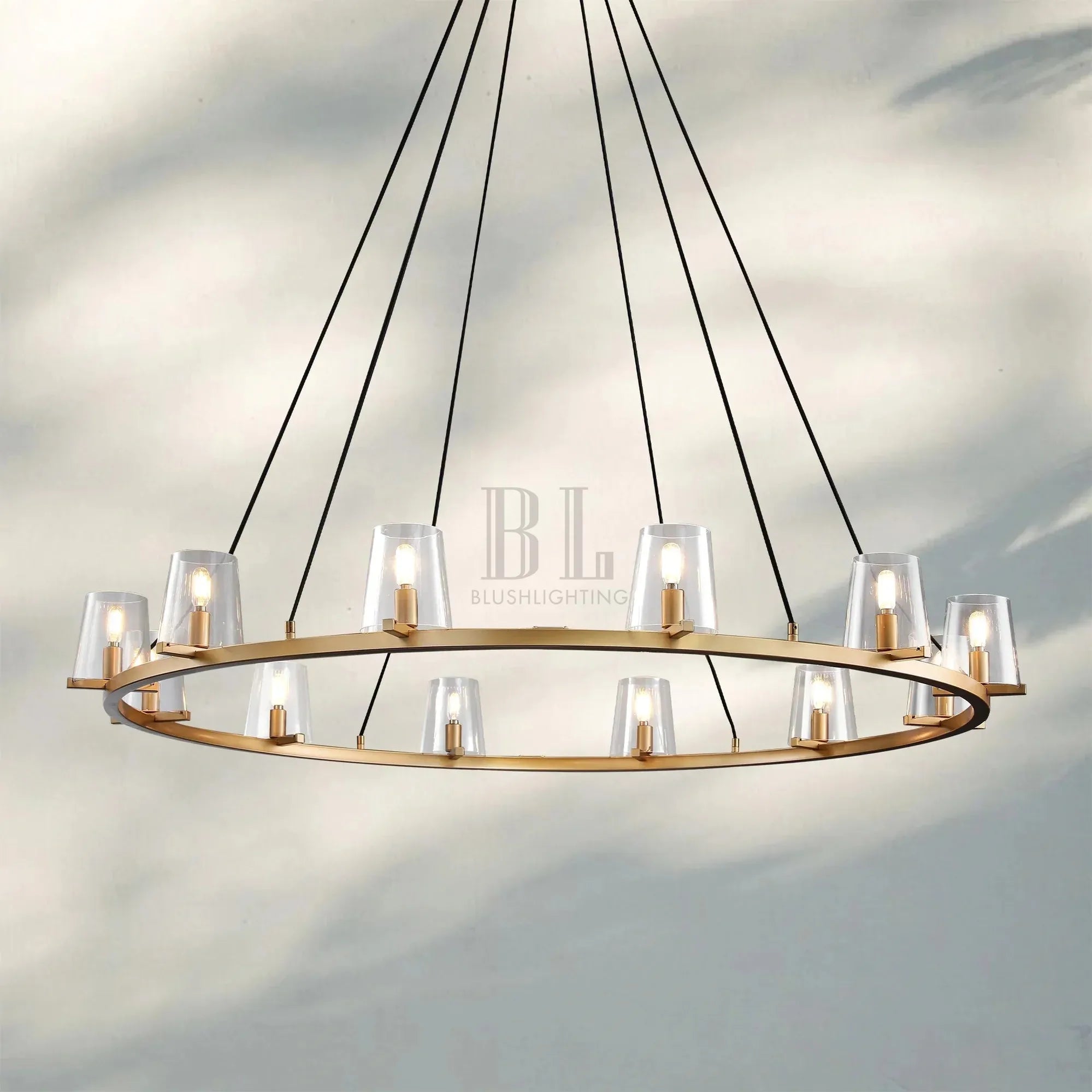 Pauilla Modern Clear Glass Round Chandelier 36'' 48‘’ 60‘’-Round 48" 12-Light-Lacquered Burnished Brass-