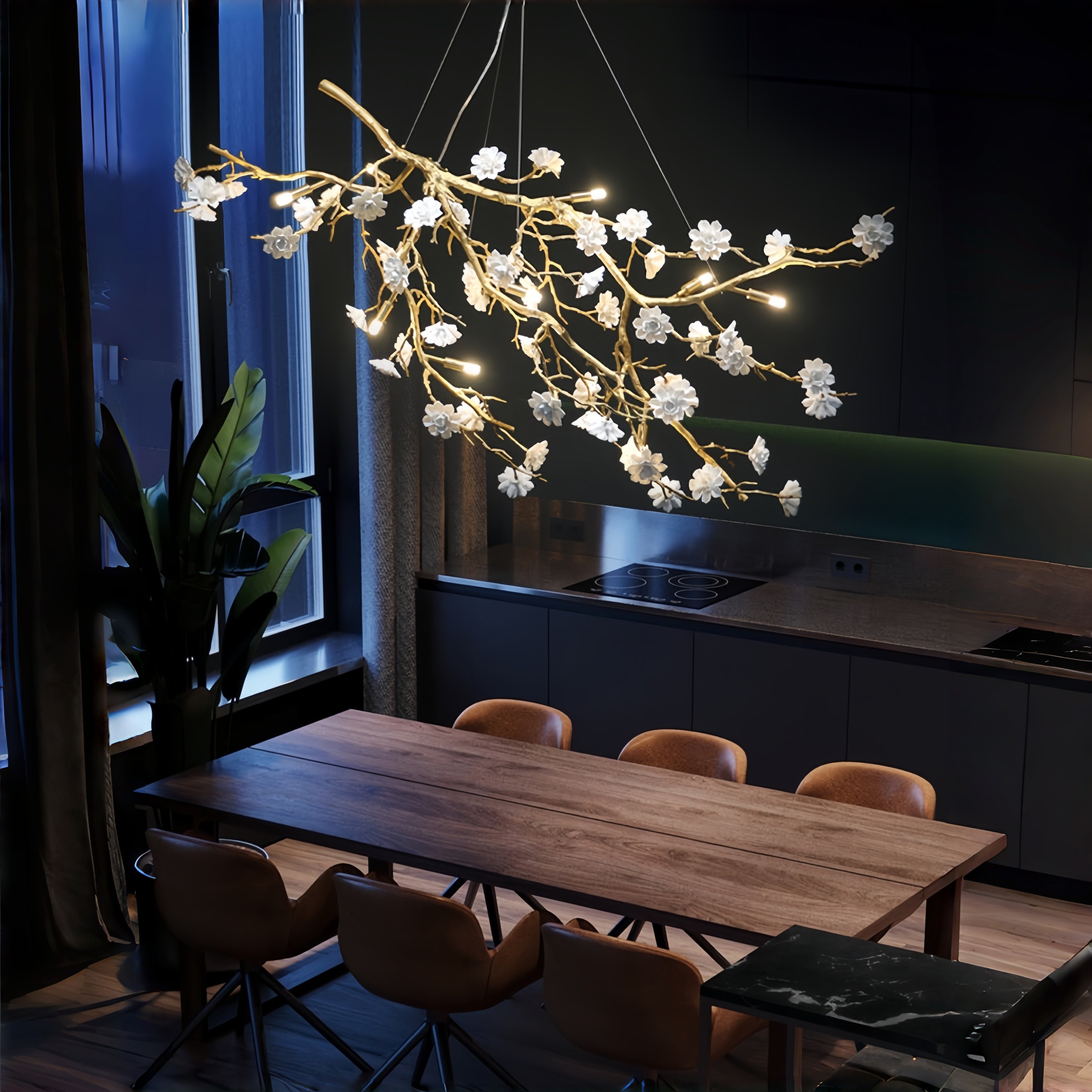 post-modern-art-brass-and-ceramics-flower-pendant-branch-chandelier-1