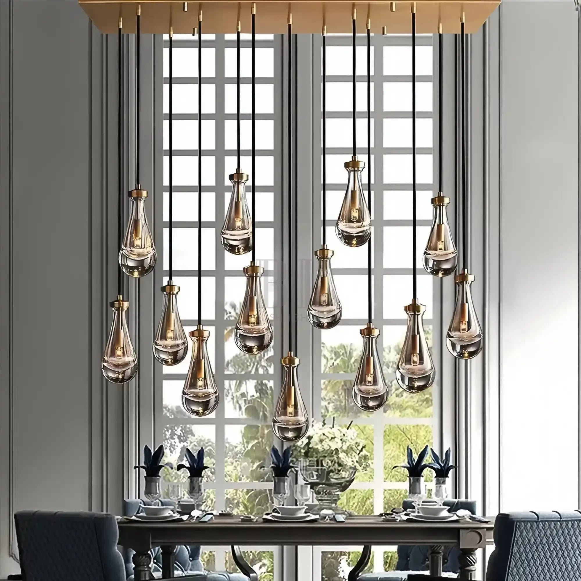 Raindrop Glass Linear Chandelier 54'' 72''-Blushlighting
