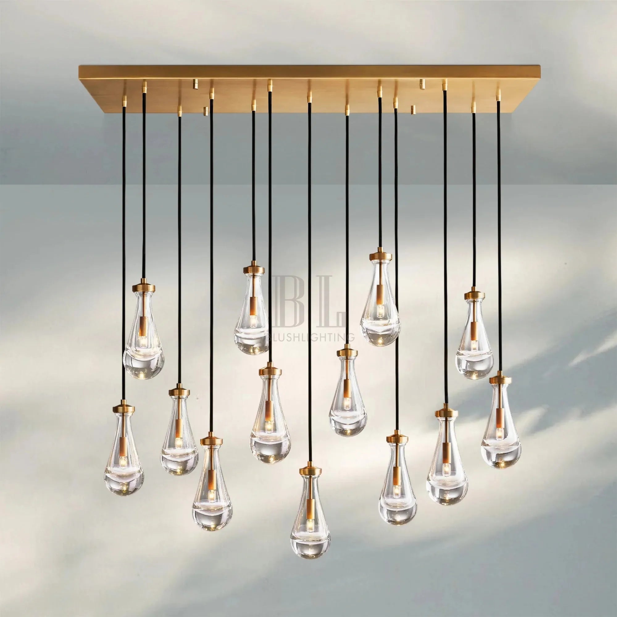 Raindrop Glass Linear Chandelier 54'' 72''-54‘’-Brass-