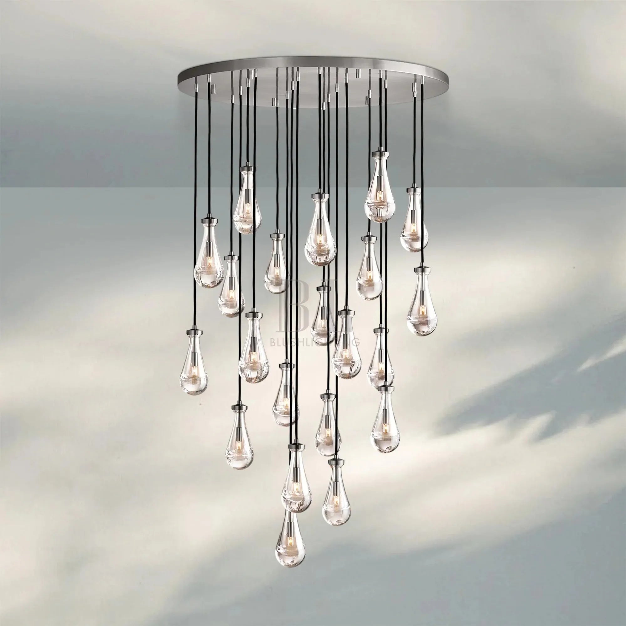Raindrop Round Chandelier Modern Luxury Glass Chandelier For Living Room-47''-Satin Nickel-