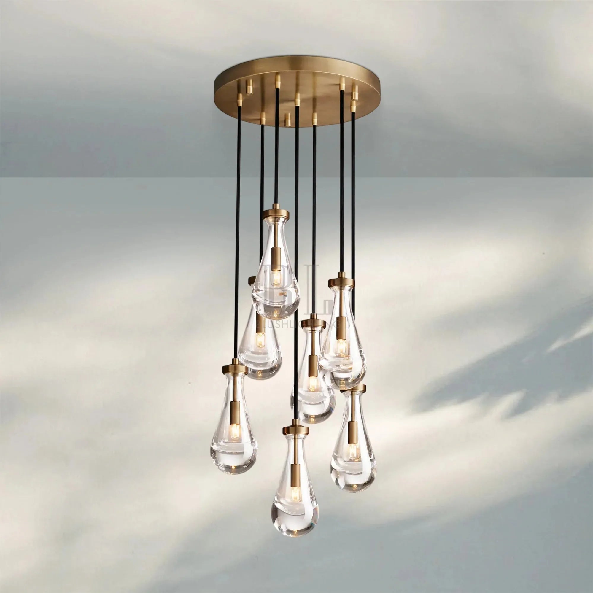 Raindrop Round Chandelier Modern Luxury Glass Chandelier For Living Room-18''-Vintage Brass-