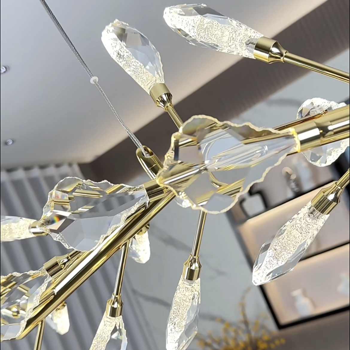 Sleek Modern Branch Crystal Leaves Linear Chandelier for Kitchen Island and Dining Room-Chandeliers-Blushlighting