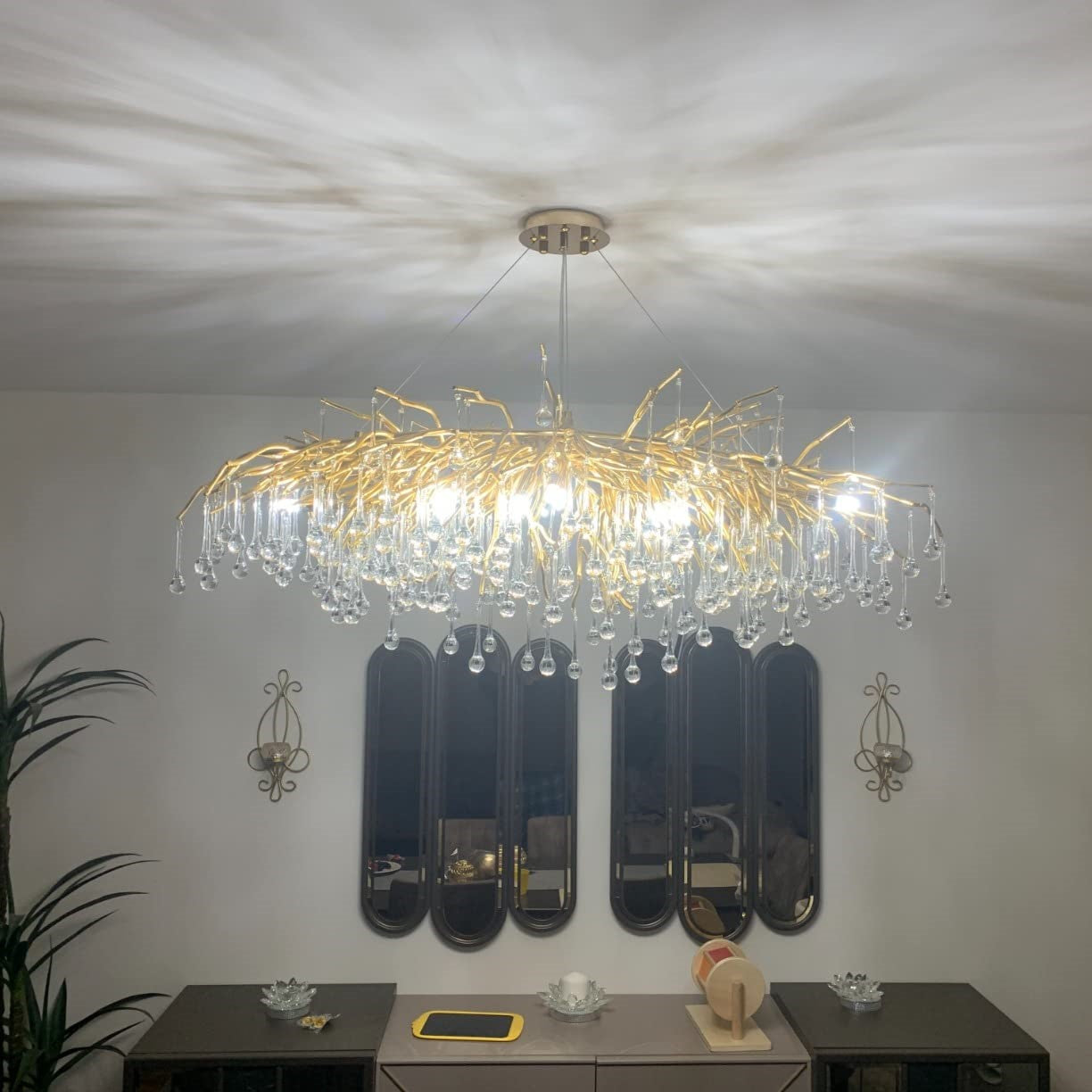 Stunning Tree Branch Crystal Chandelier with Clear Teardrop-shaped for Living/Dining Room-Chandeliers-Blushlighting