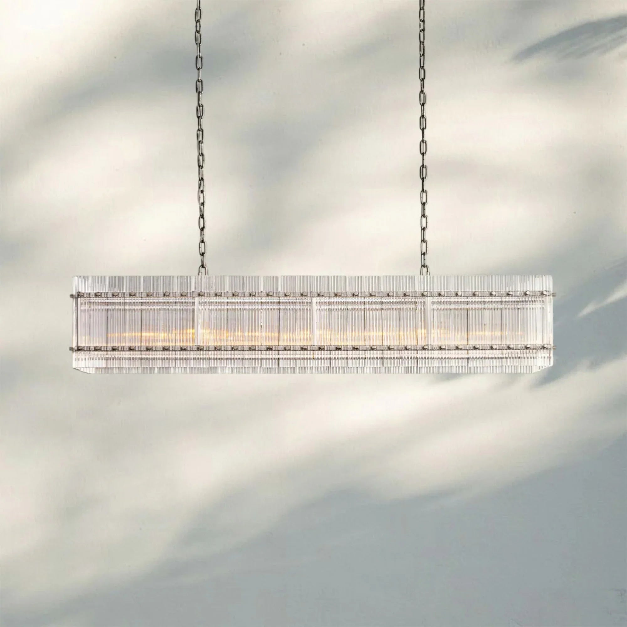 Sun Marco Modern Glass Rectangular Chandelier-Rectangular 54''-Polished Nickel-