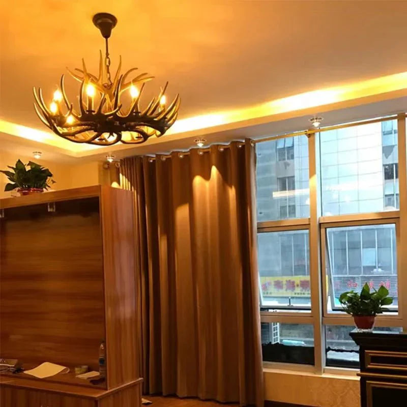 Vintage Rustic Resin Antler Candelabra Chandelier for Living Room / Restaurant / Cafe / Bar - Blushlighting
