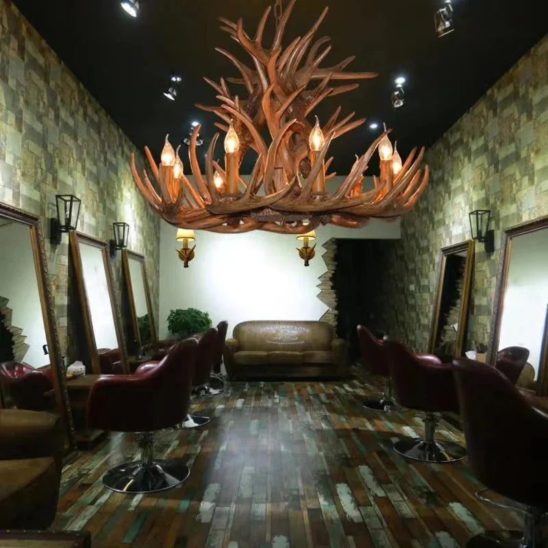 Vintage Rustic Resin Antler Candelabra Chandelier for Living Room / Restaurant / Cafe / Bar - Blushlighting